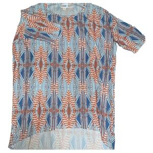 LuLaRoe Irma Top, Blue/Orange Pattern XXS